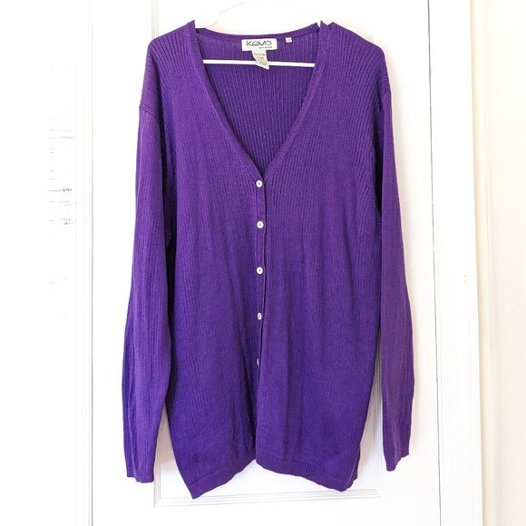 Vintage 70% Silk Ribbed Knit Cardigan in Purple by Kevo Woman - Picture 1 of 7